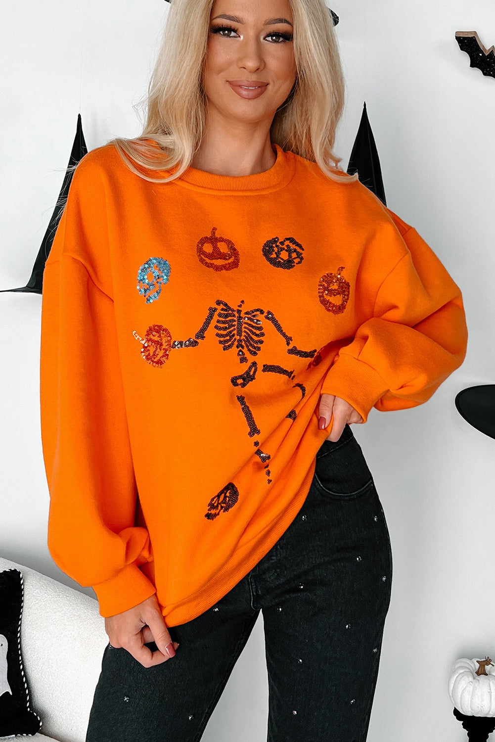 Dancing Critters Sequin Halloween Crewneck Sweatshirt