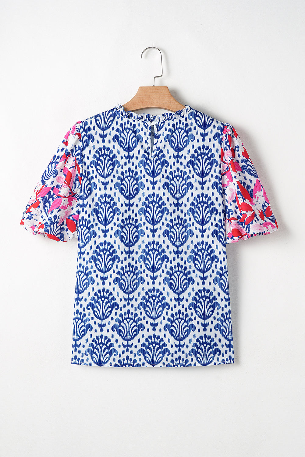 Western Floral Puff Sleeve Frilled Neck Blouse