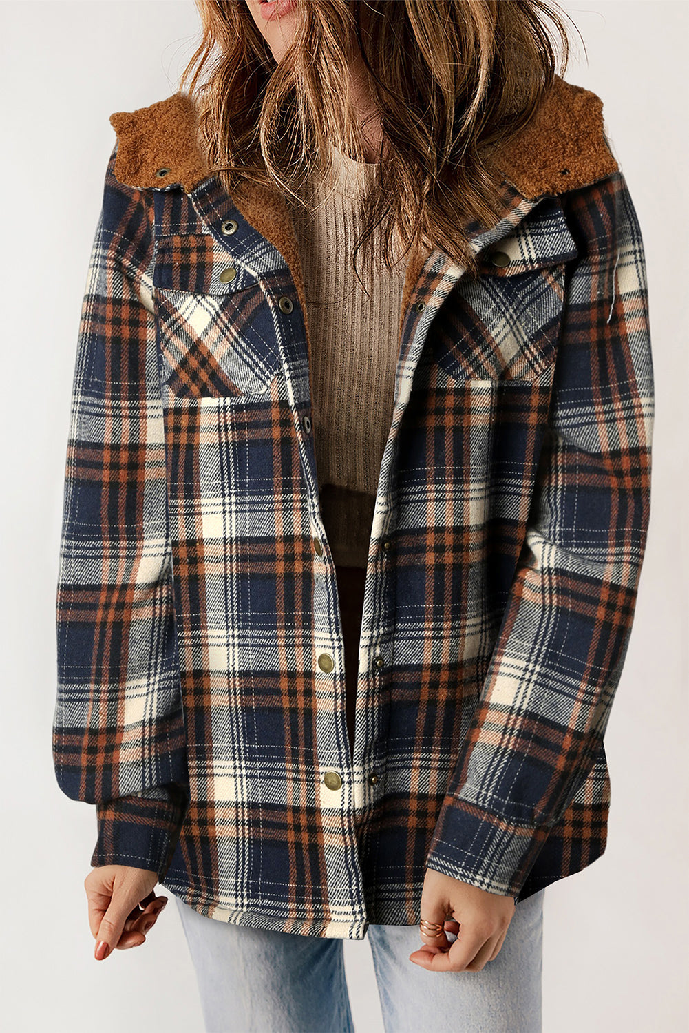 Shacket for Women Plaid Pattern Sherpa Lined