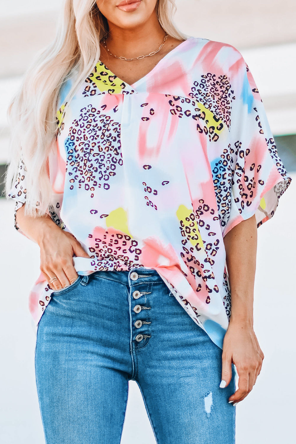 Women's Top with Print Loose Watercolor