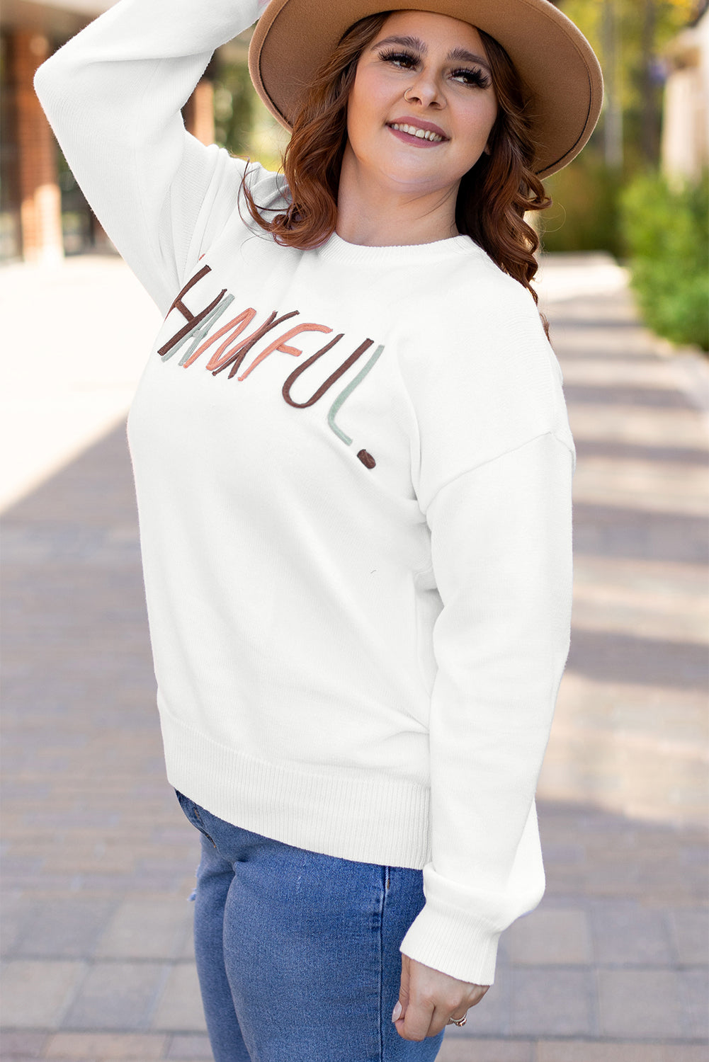 Plus Size Thankful Ivory Embroidered Sweater