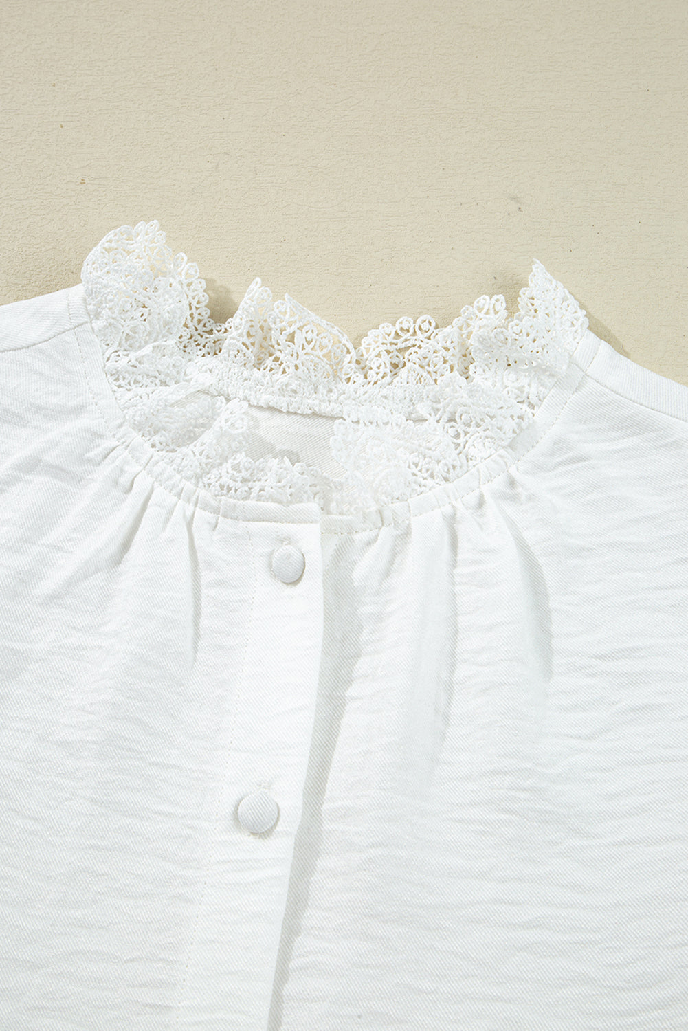 Lace Patchwork Button-Front Stand-Neck Loose Shirt