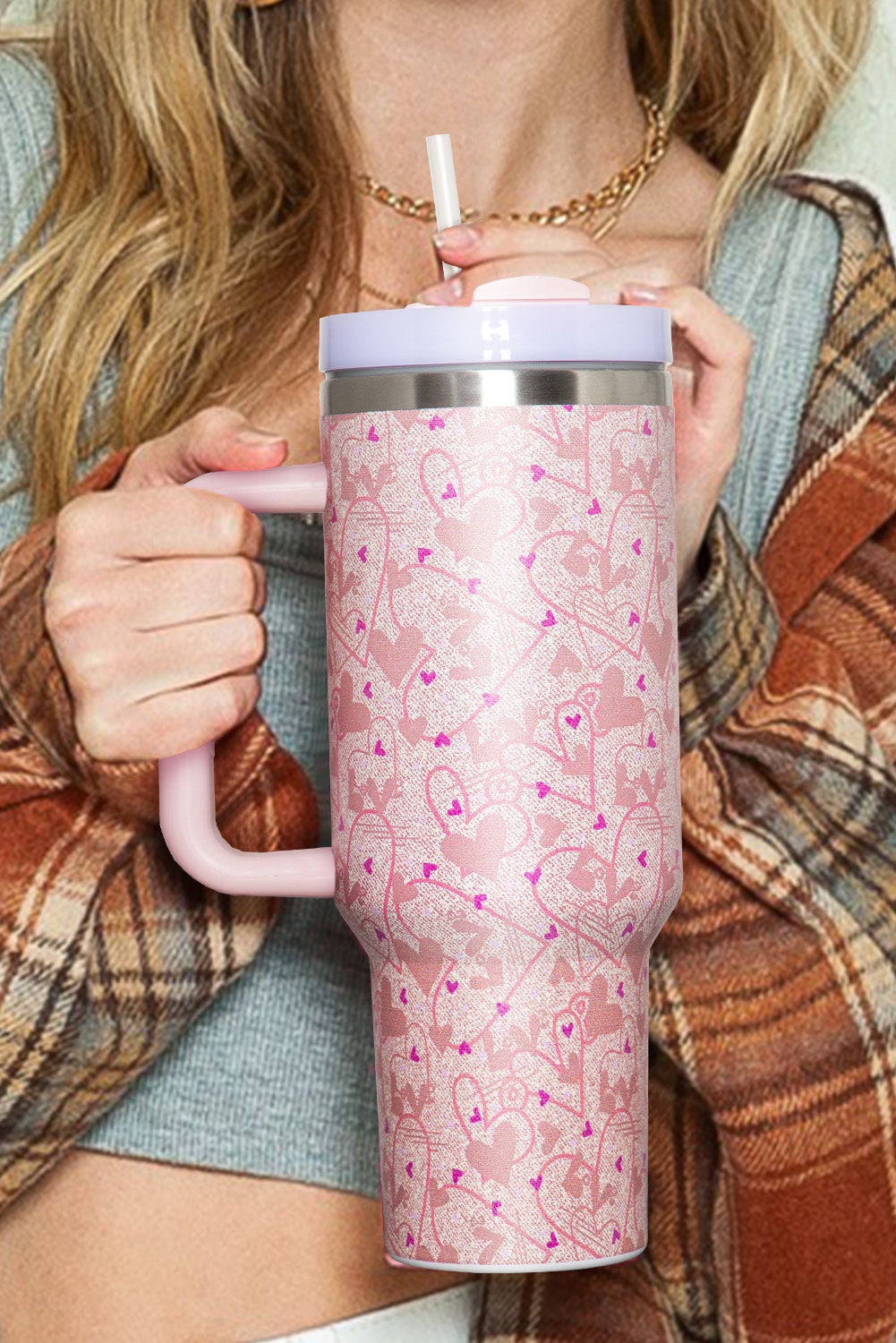 Valentine Print Heart Shaped Stainless Steel Vacuum Cup 40oz