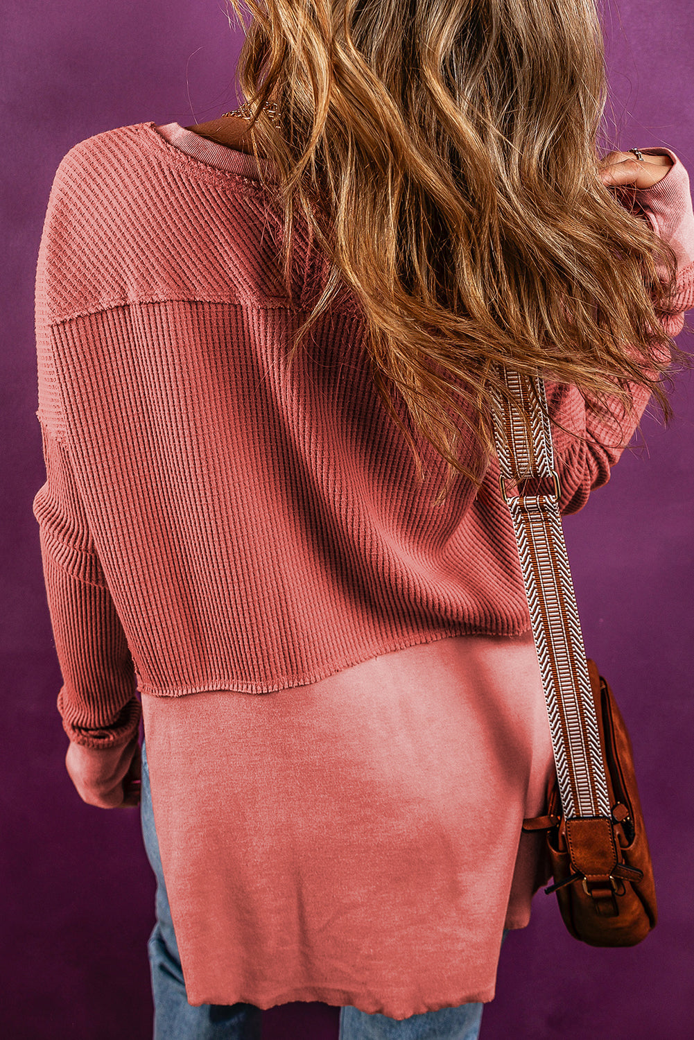 Women's Top Featuring Exposed Seam Knitted Patchwork