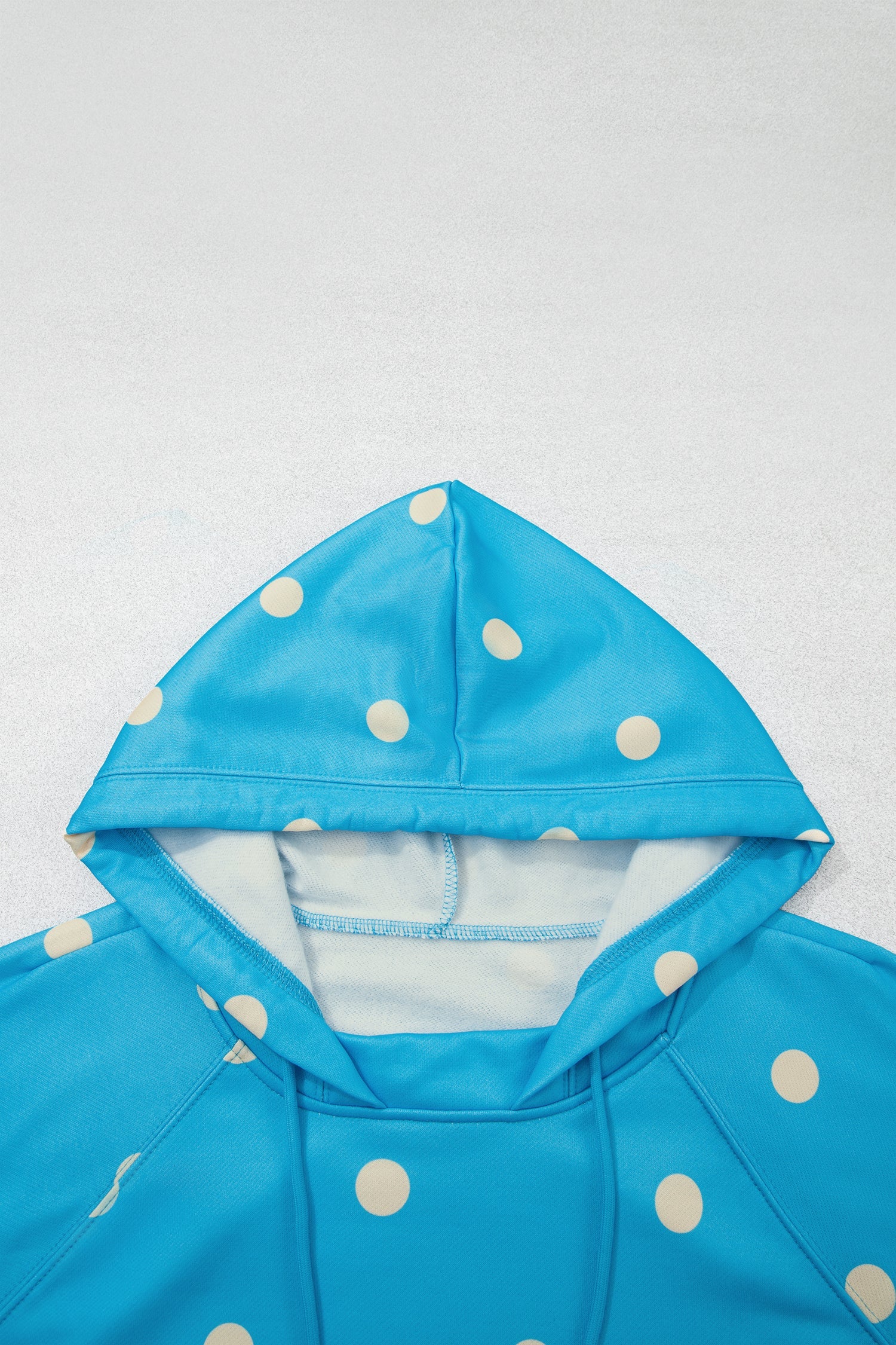 Drawcord Polka-Dot Hooded Long-Sleeved Plus Size Set in Blue
