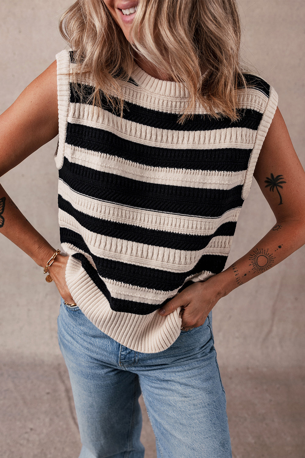 Women's Sweater Rib-Knitted Trim Knitted Vest