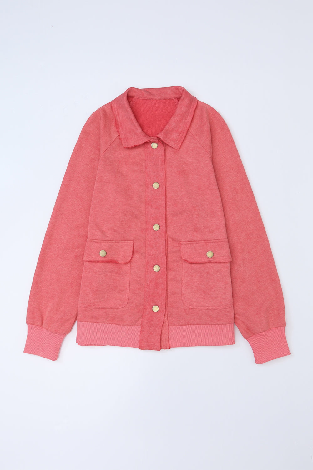 Women's Vintage Washed Flap Pocket Button Red Shacket