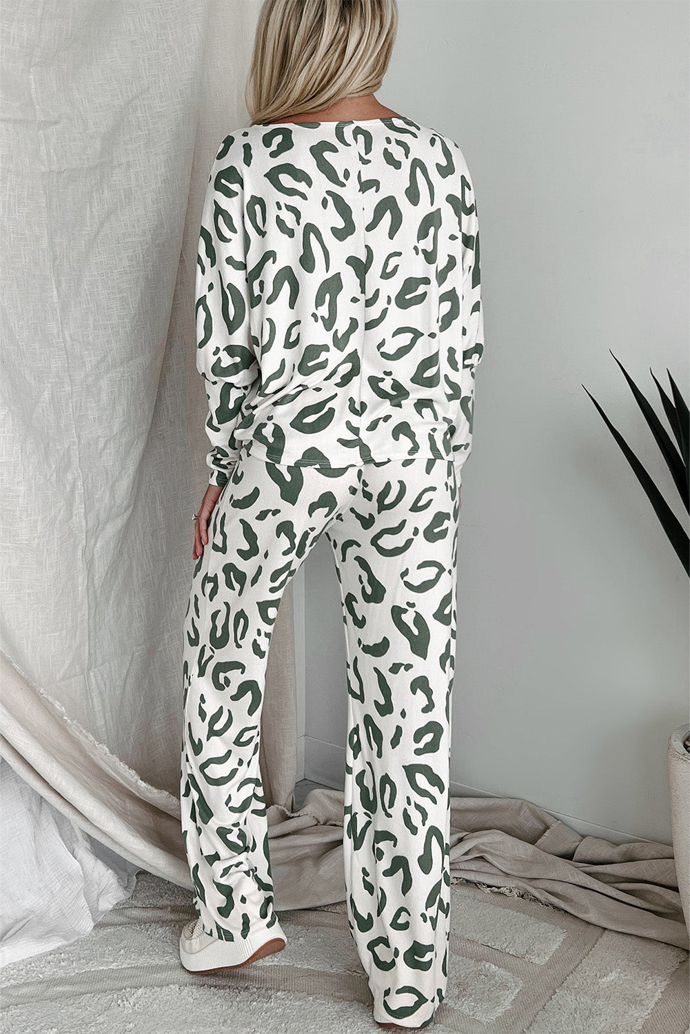Leopard Animal Print Long-Sleeved and Pants Loungewear Set