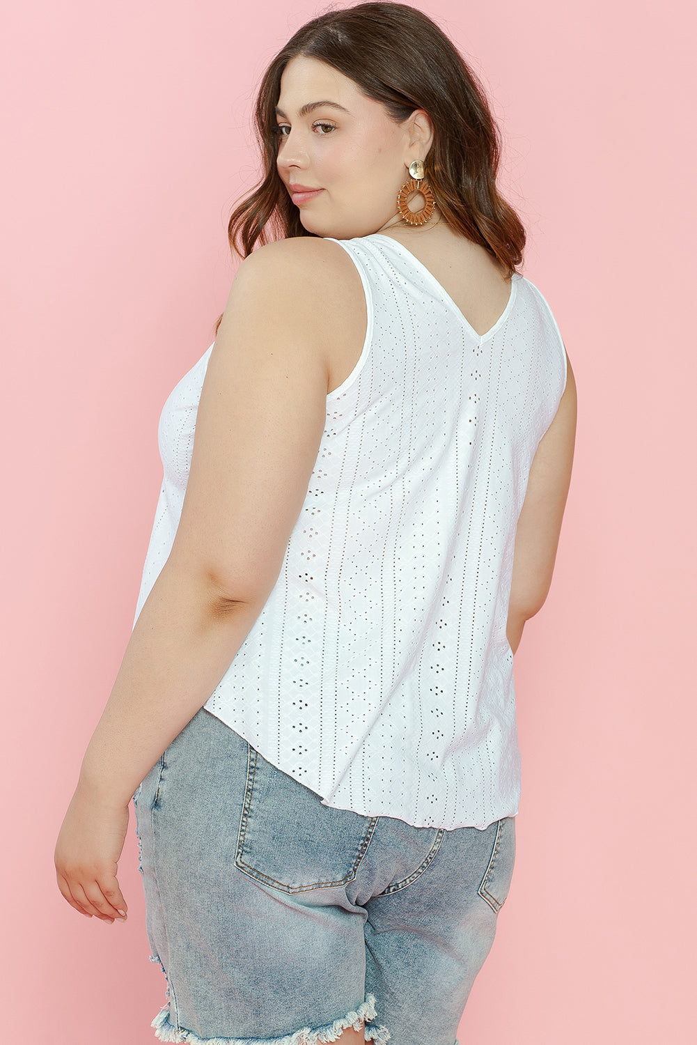 Women's Tank Top Featuring Lace-Trimmed Plus Size V Neck
