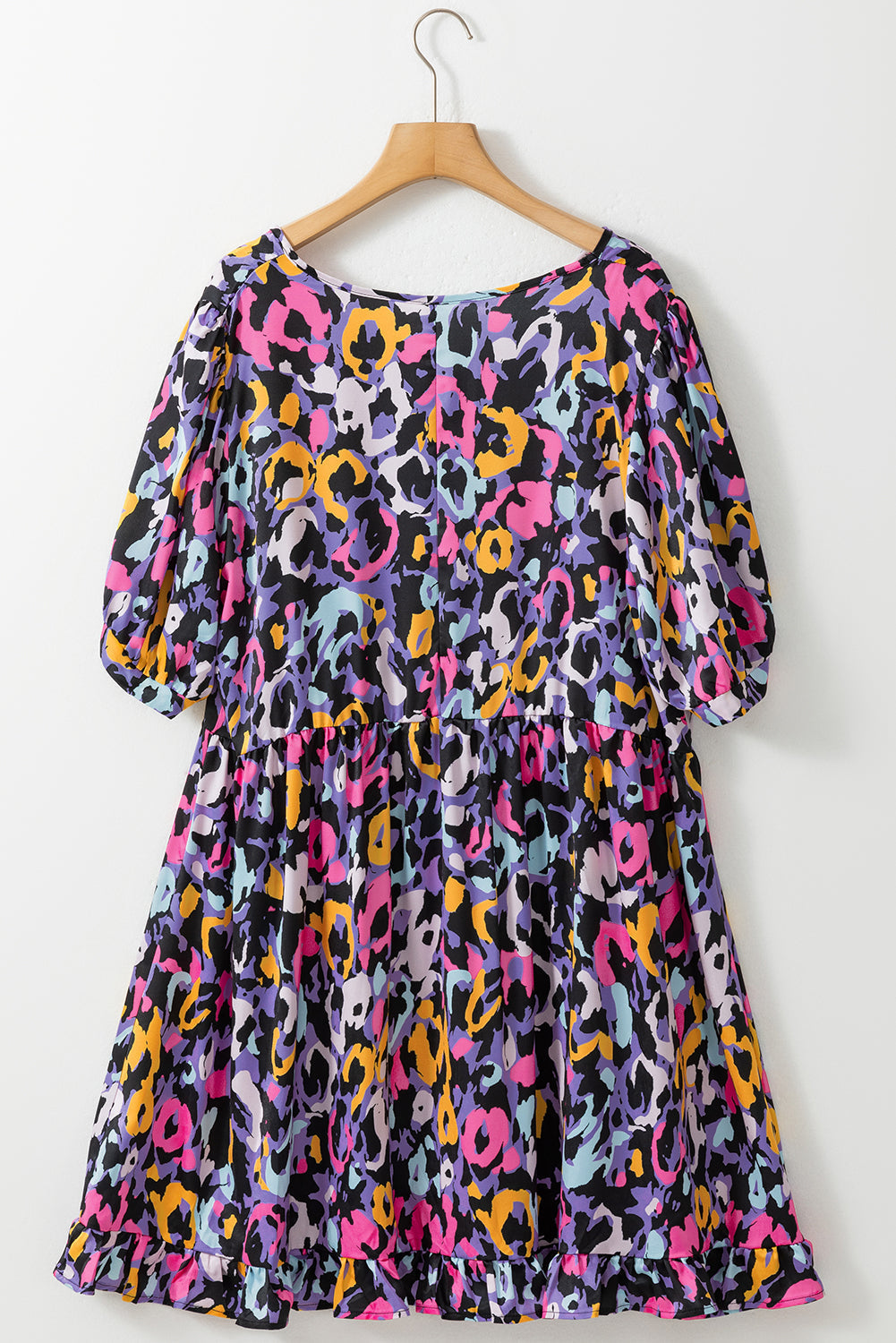 Women's Mini Dress with Plus Size Ruffle-Trimmed V Neck