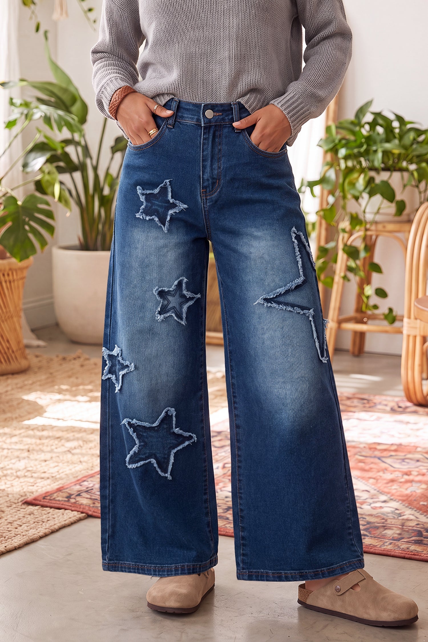 Star Jeans Decorated Wide-Leg in Ashleigh Blue