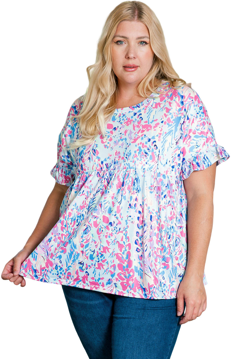 Women's Top with Vibrant Botanical Frill Plus Size