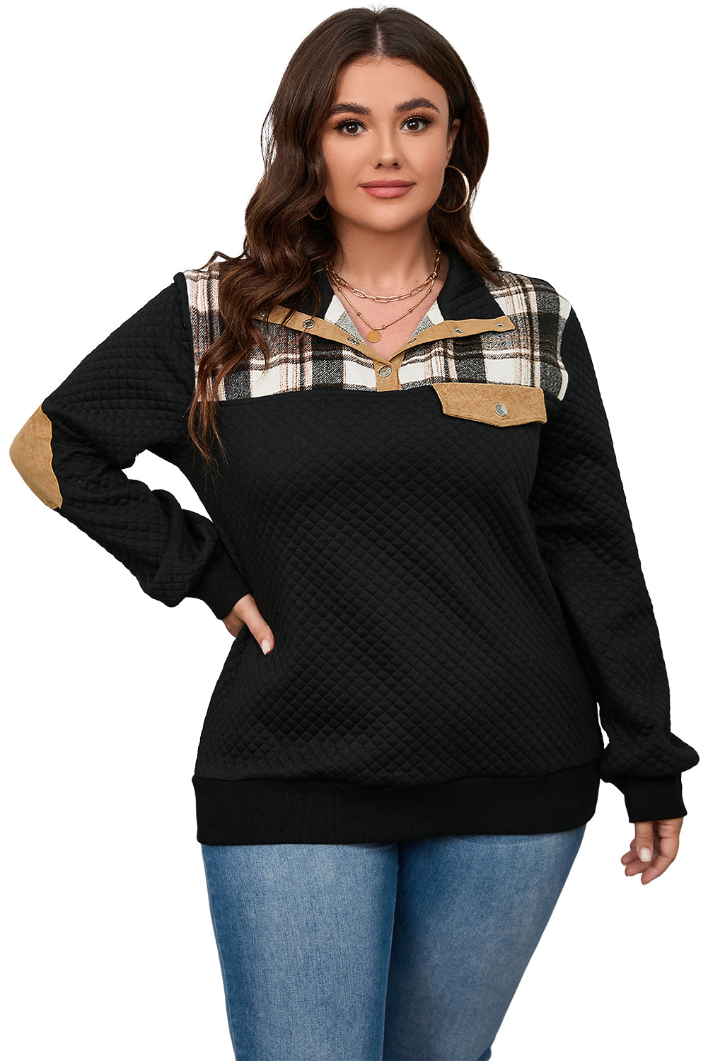 Women's Plus Size Quilted Plaid Sweatshirt