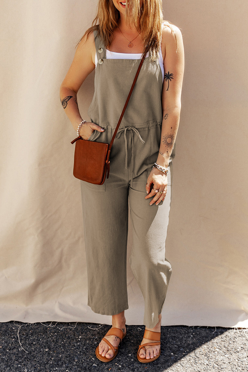 Women's Overall with Drawcord Straps Cropped