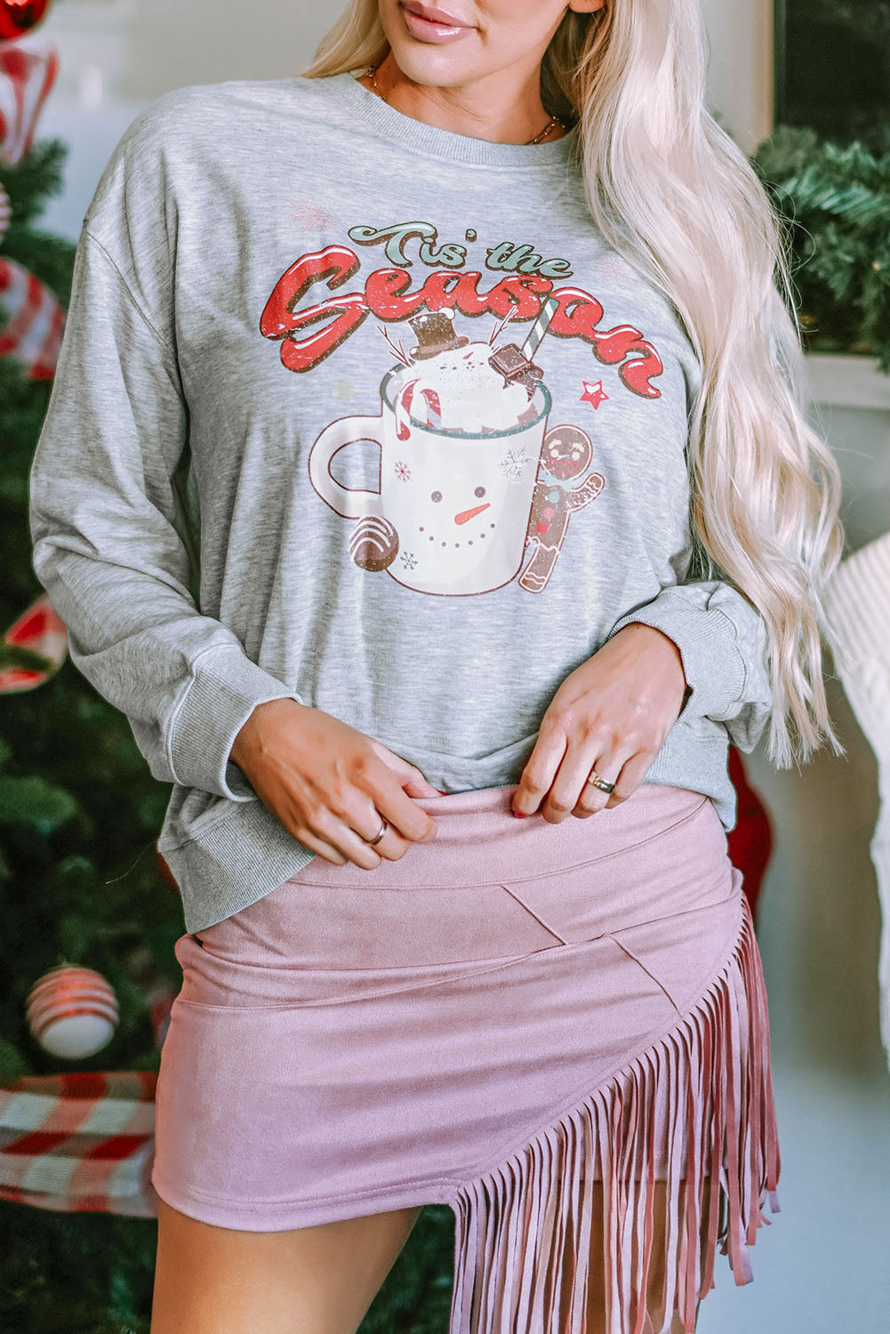 Women's Tis The Season Graphic-Print Christmas Sweatshirt