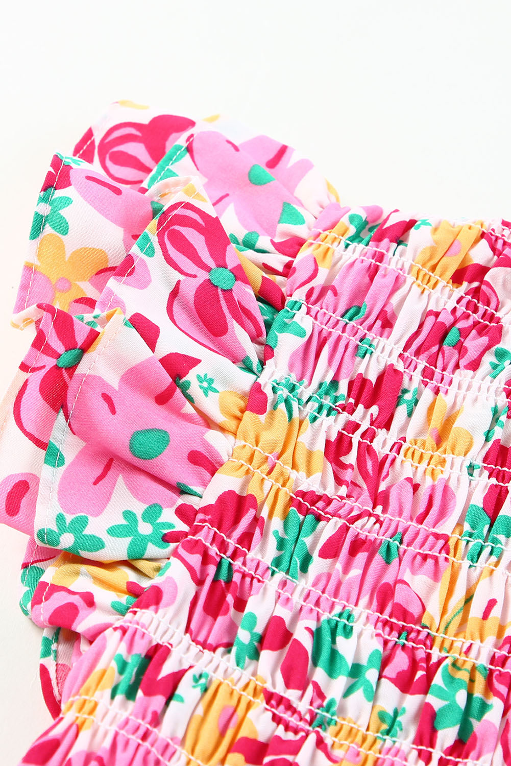 Women's Floral Dresses Featuring Shirred Bodice Ruffle-Trimmed