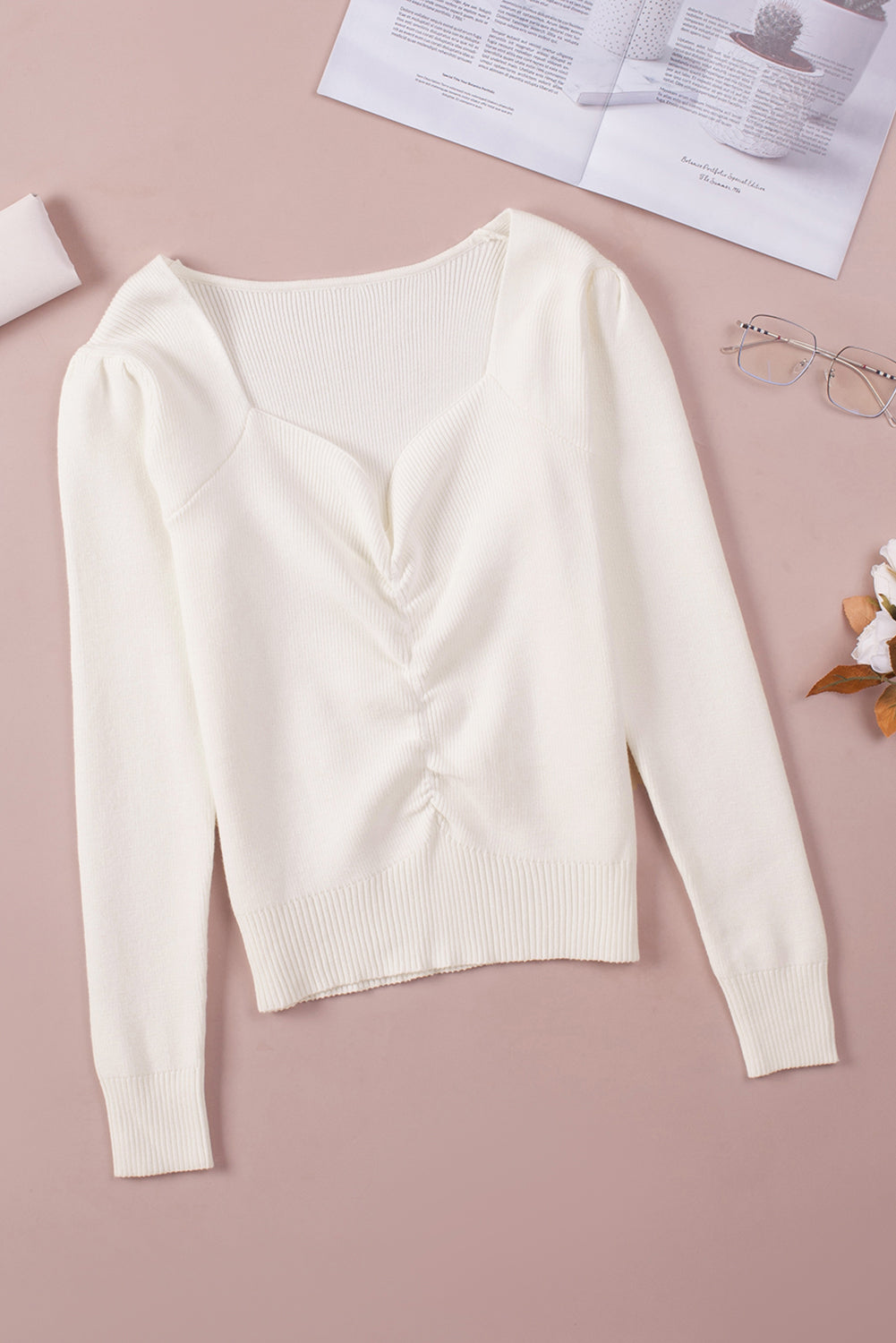 Knit Sweater for Women Ruched Sweetheart