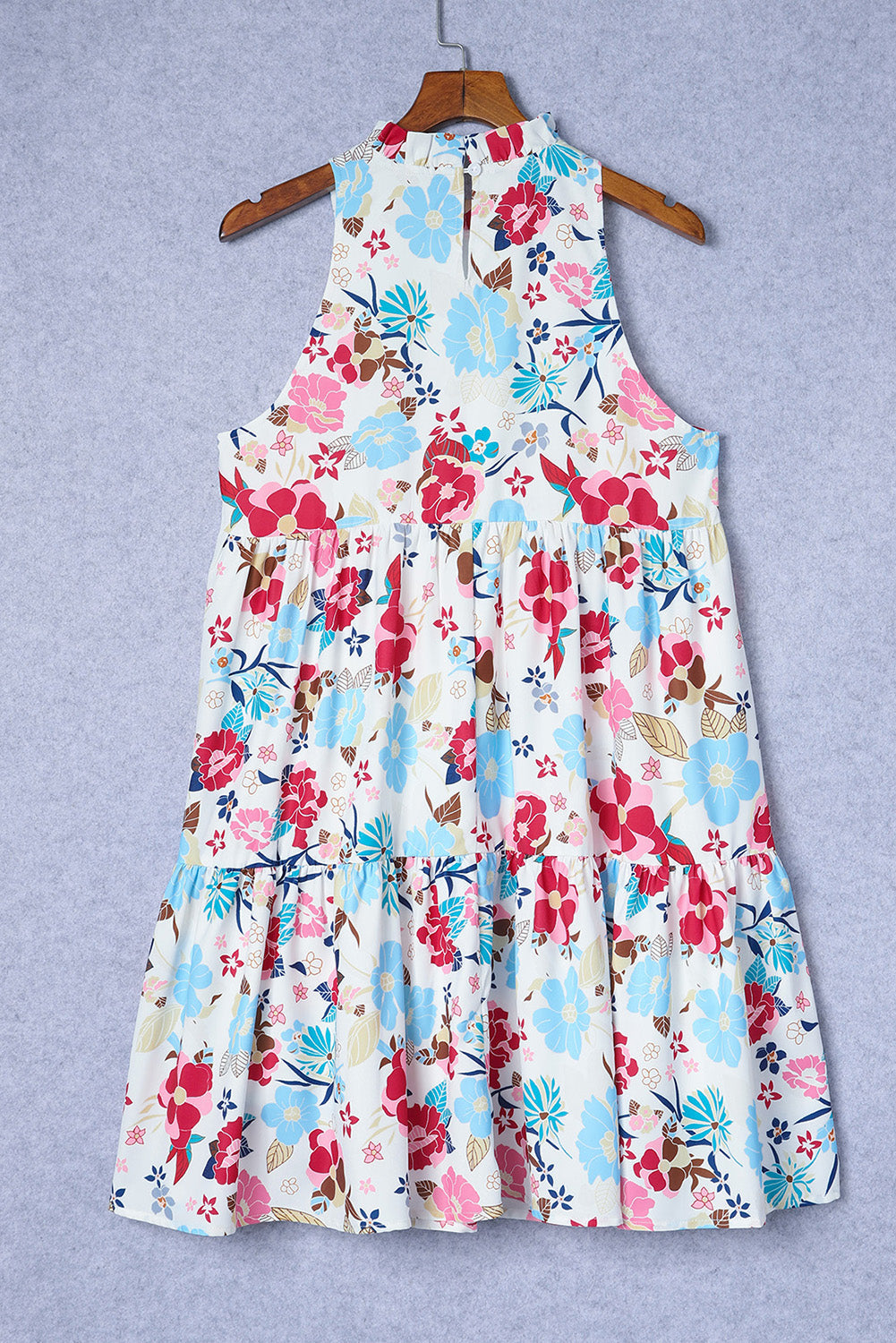 Floral Dresses for Women Layered Frill Mock Neck Sleeveless