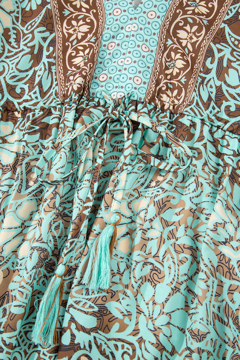 Green Boho Floral Print Lace-up Open Back Maxi Dress