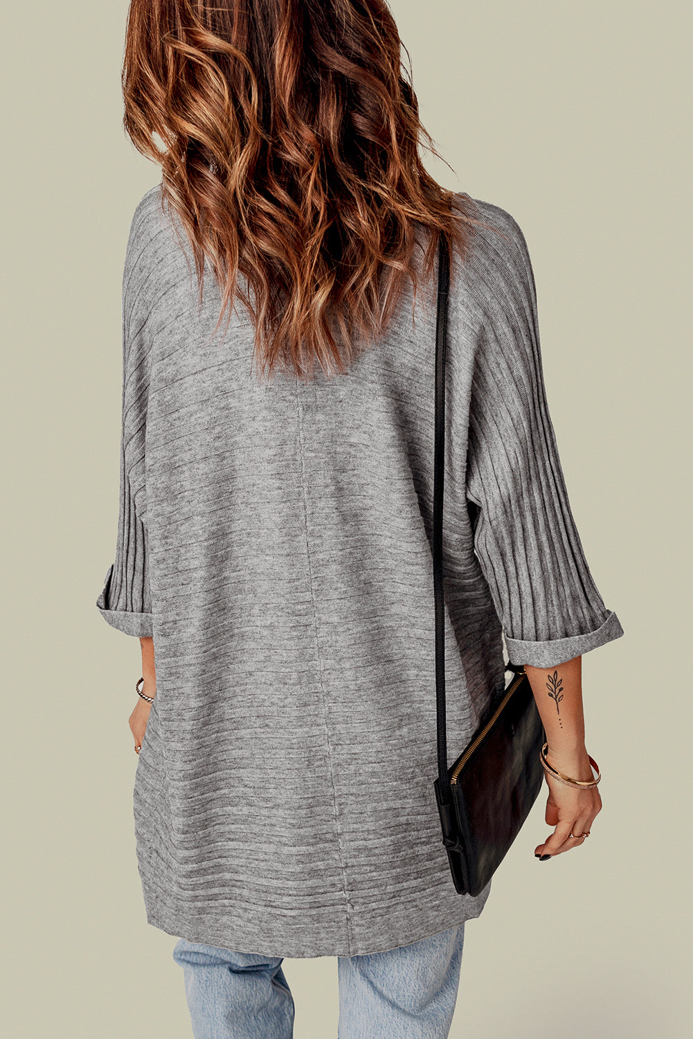Women's Rib-Knitted Open Front Knit Cardigan