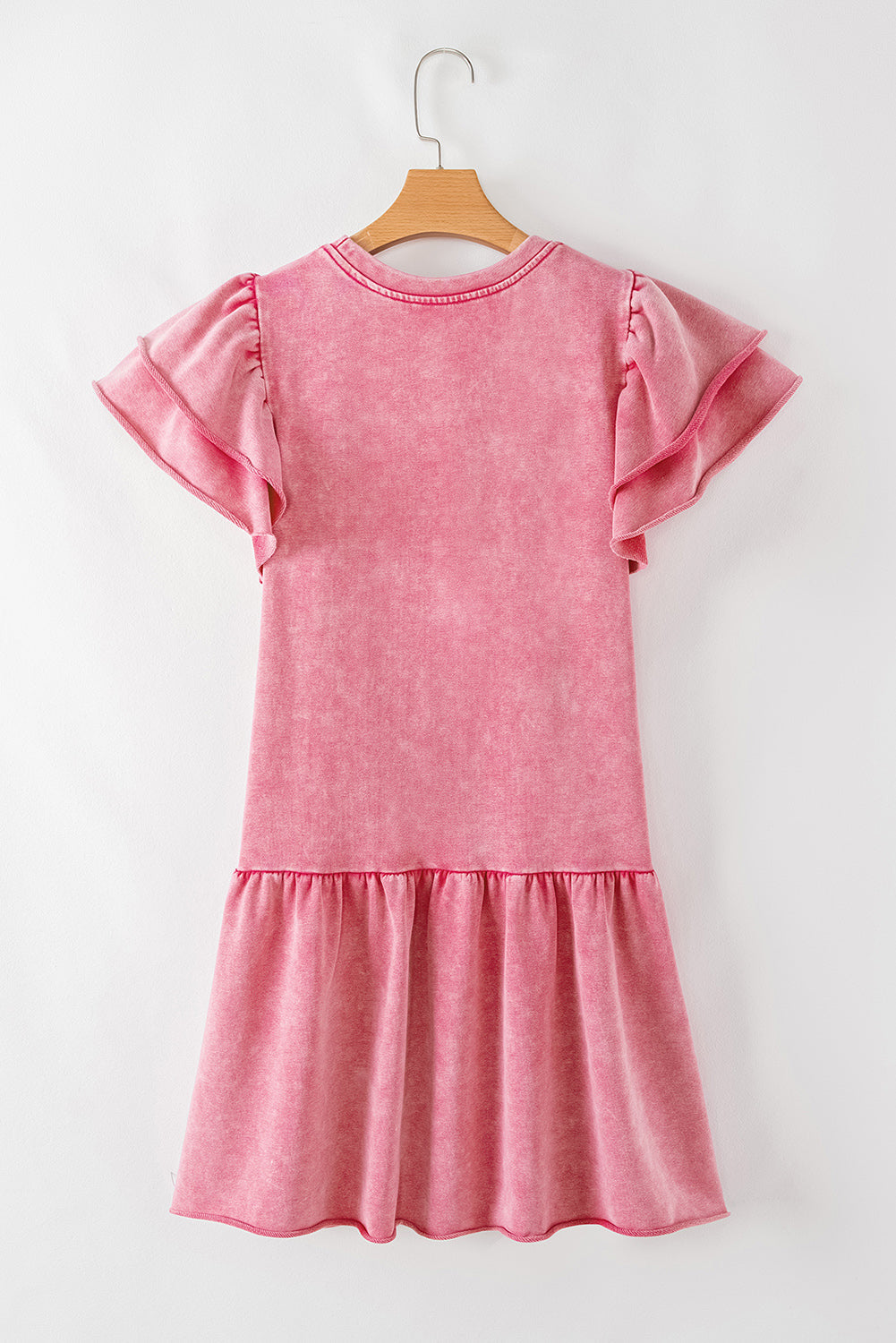 Pink Mineral Wash Raw Edge Ruffle Mini Dress