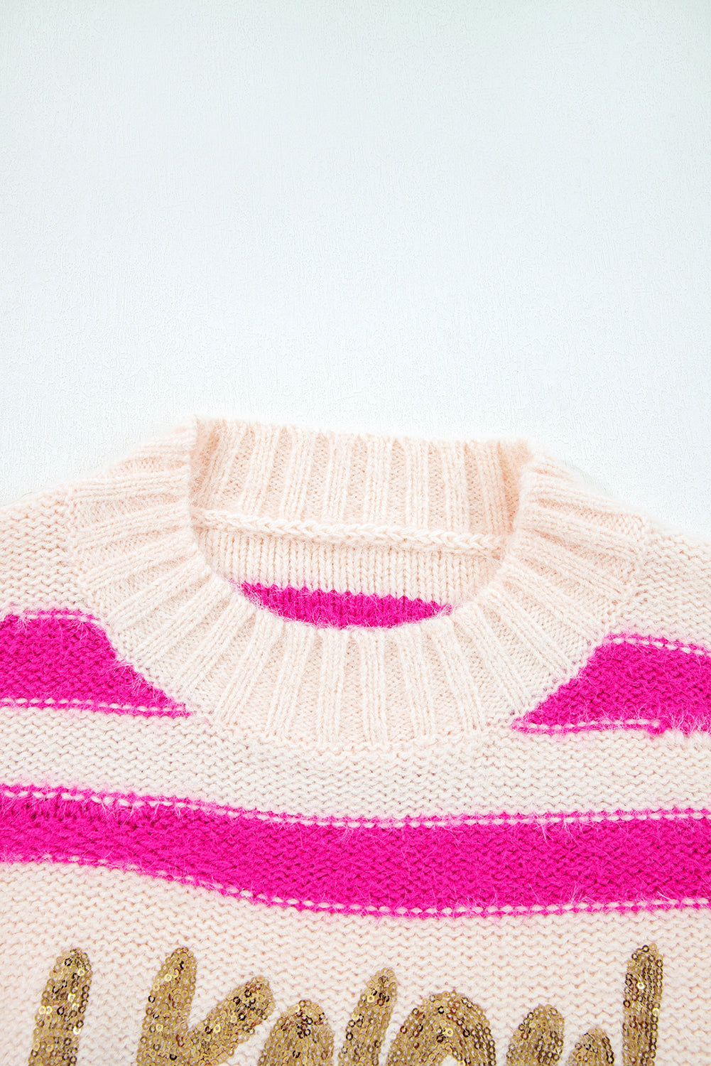 I KNOW WAHT I WAT Sequin Letter Graphic Colorblock Loose Knit Top
