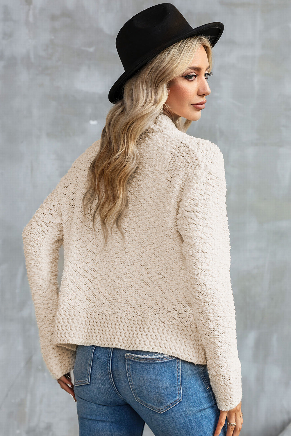 Cardigan for Women Open Front Popcorn Knitted