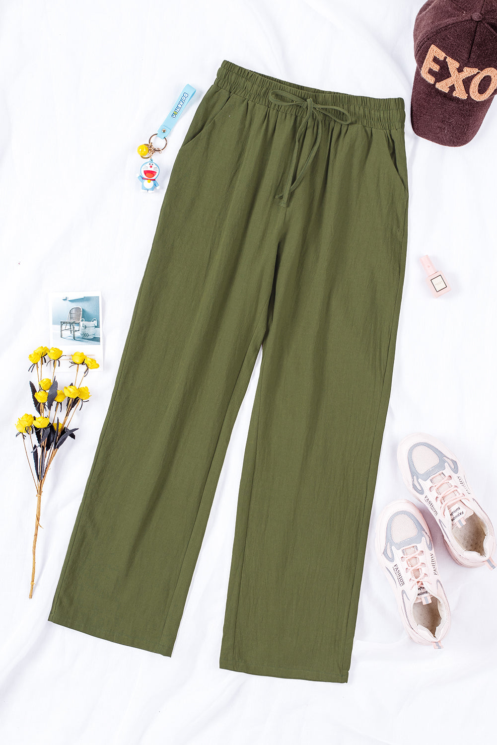 Women's Pants with Long Straight Legs Elastic Waist