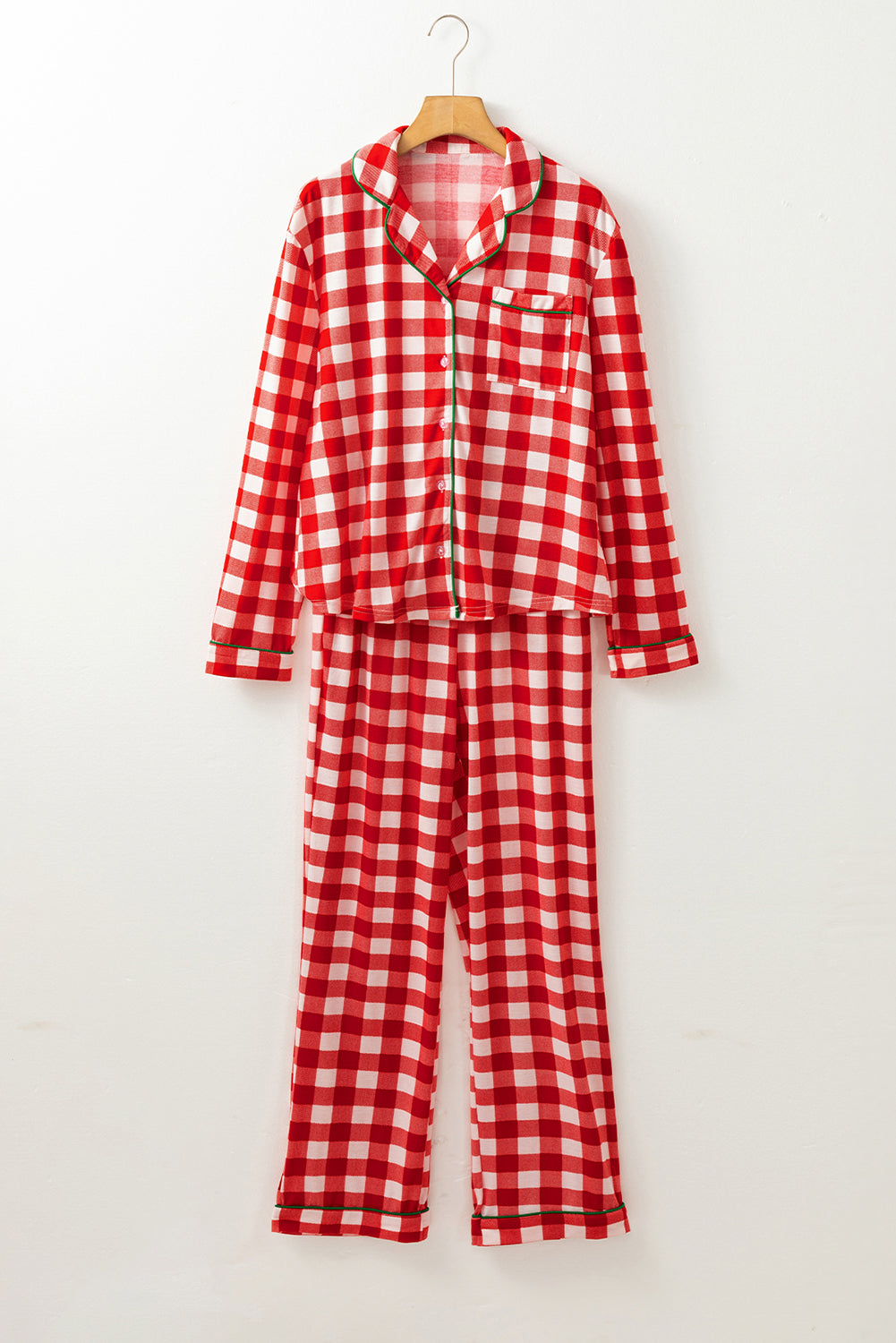 Print Christmas Plaid Shirt and Pants Pajama Set