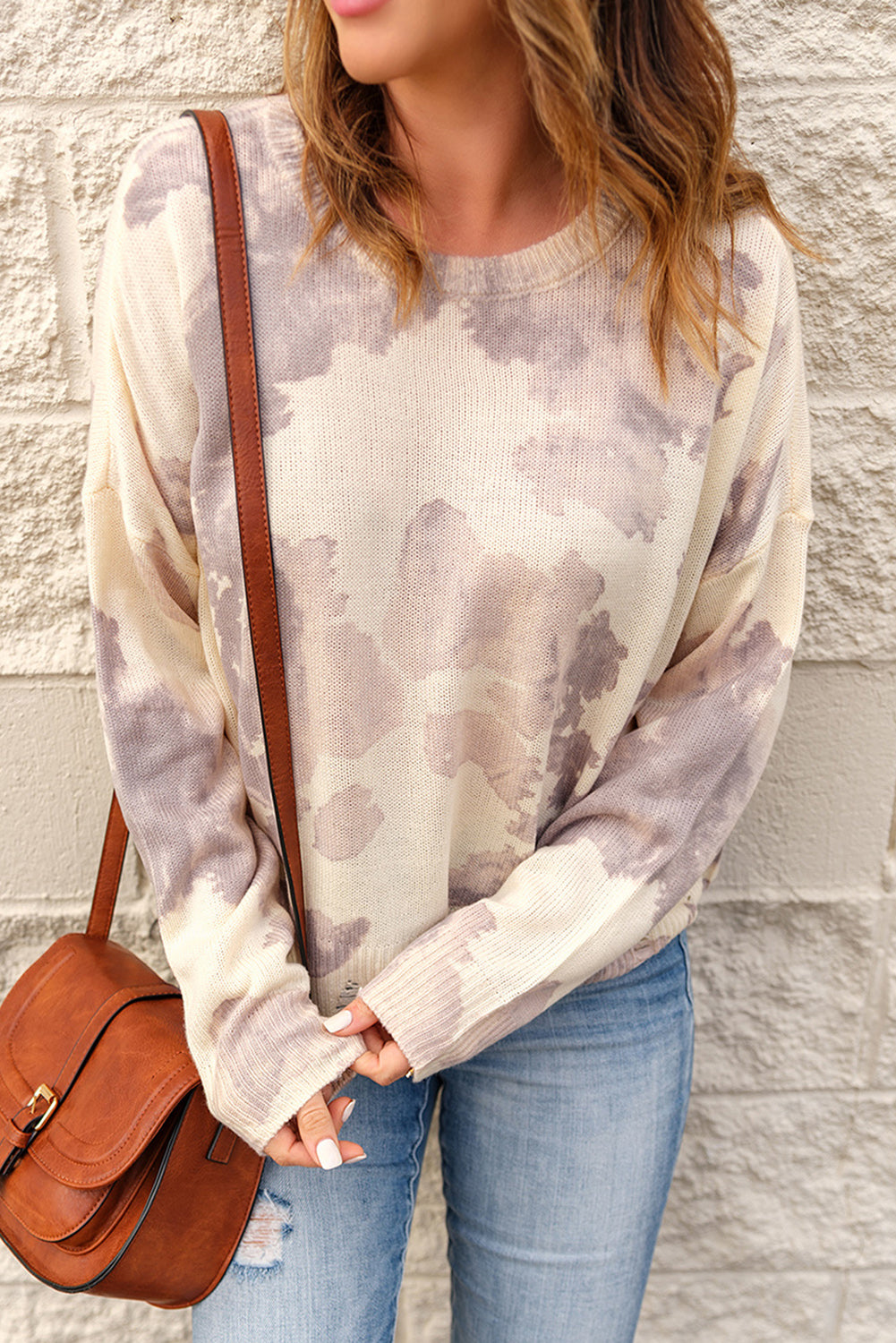 Women's Sweater with Stain Washed Tie Dye