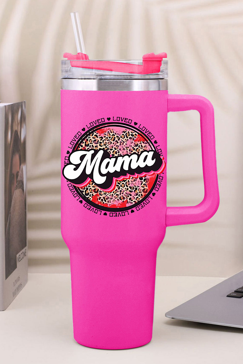 Stainless Mama Leopard-Print Steel Insulate Cup with Handle 40oz