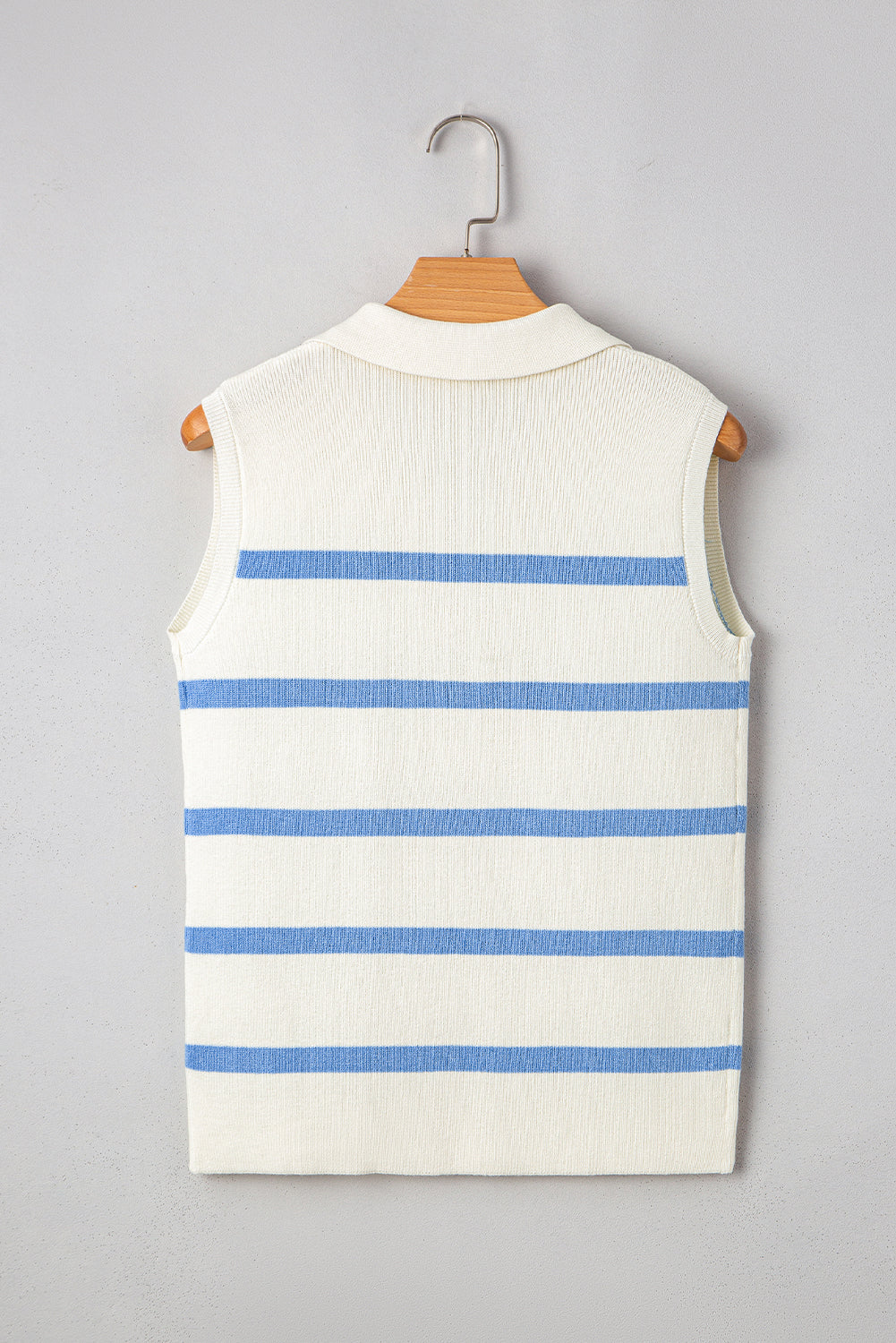 Split V-Neck Collared Rib-Knit Knit Top Vest