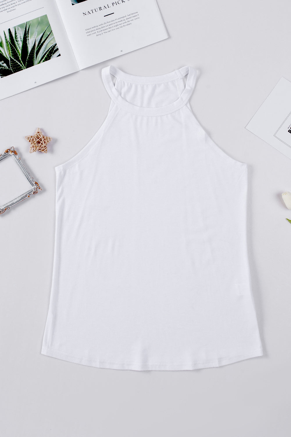 Women's Tank Top Featuring White Crew Neck