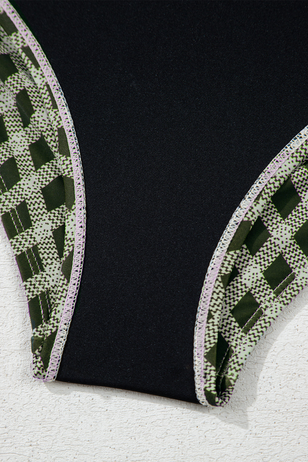 Dotted Mesh Plaid Patchwork High Waisted Bikini