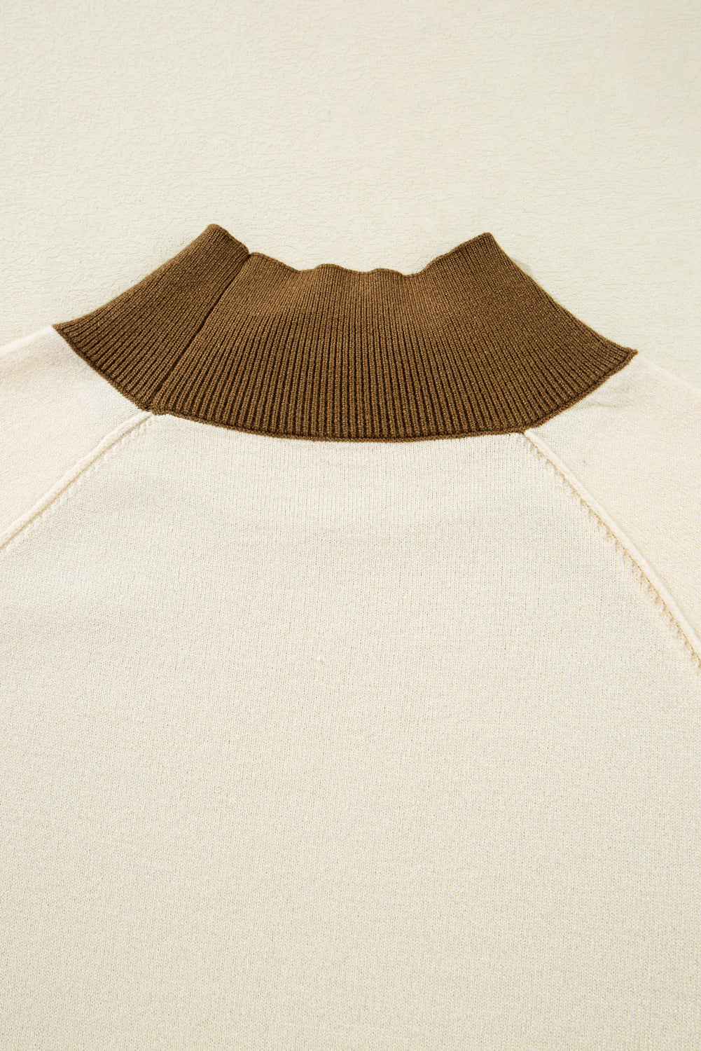 Raglan Puff Colorblock Puff Sleeve Mock-Neck Knit Top