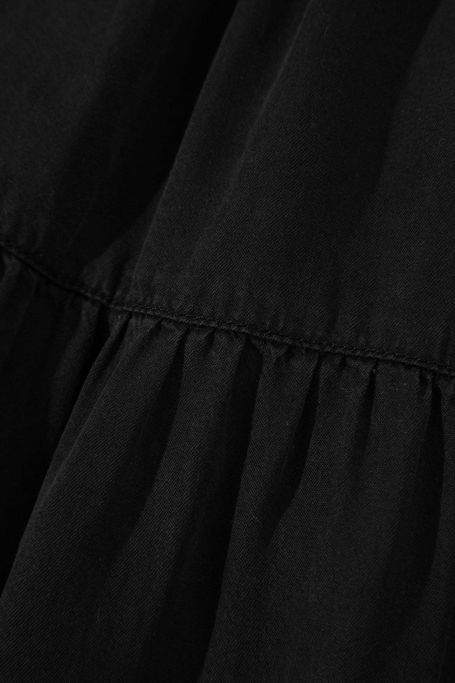 Waist Ruffled Elastic Ruffled Tiered Flared Denim Maxi Skirt in Black
