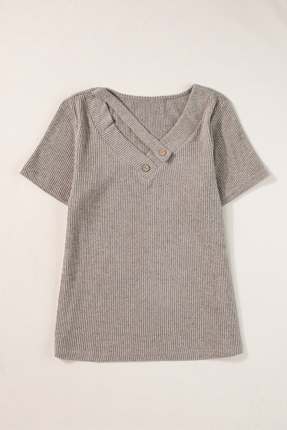 Women's Tee Featuring Rib-Knitted Strappy V Neck