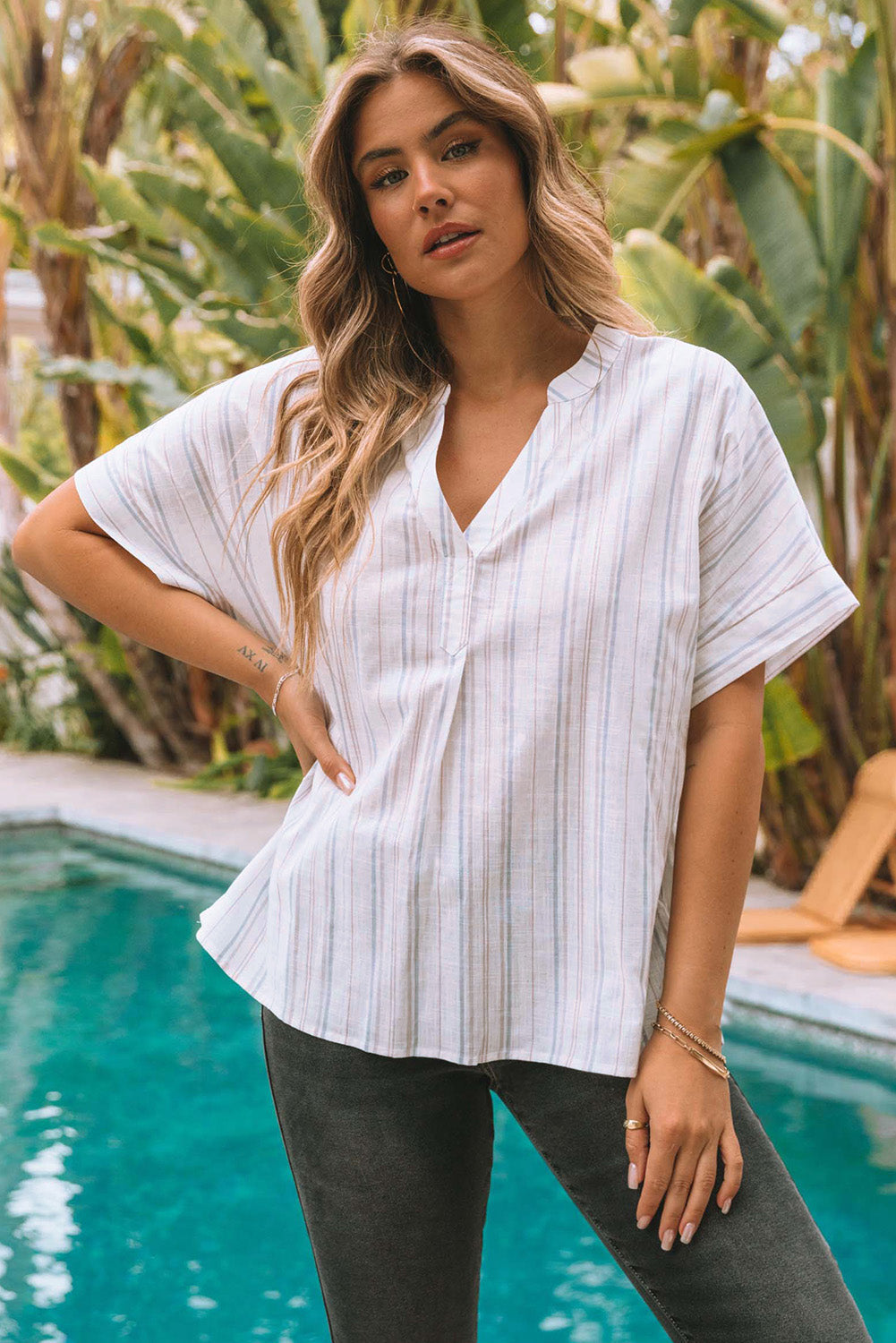 Top for Women Striped Print Relaxed Fit