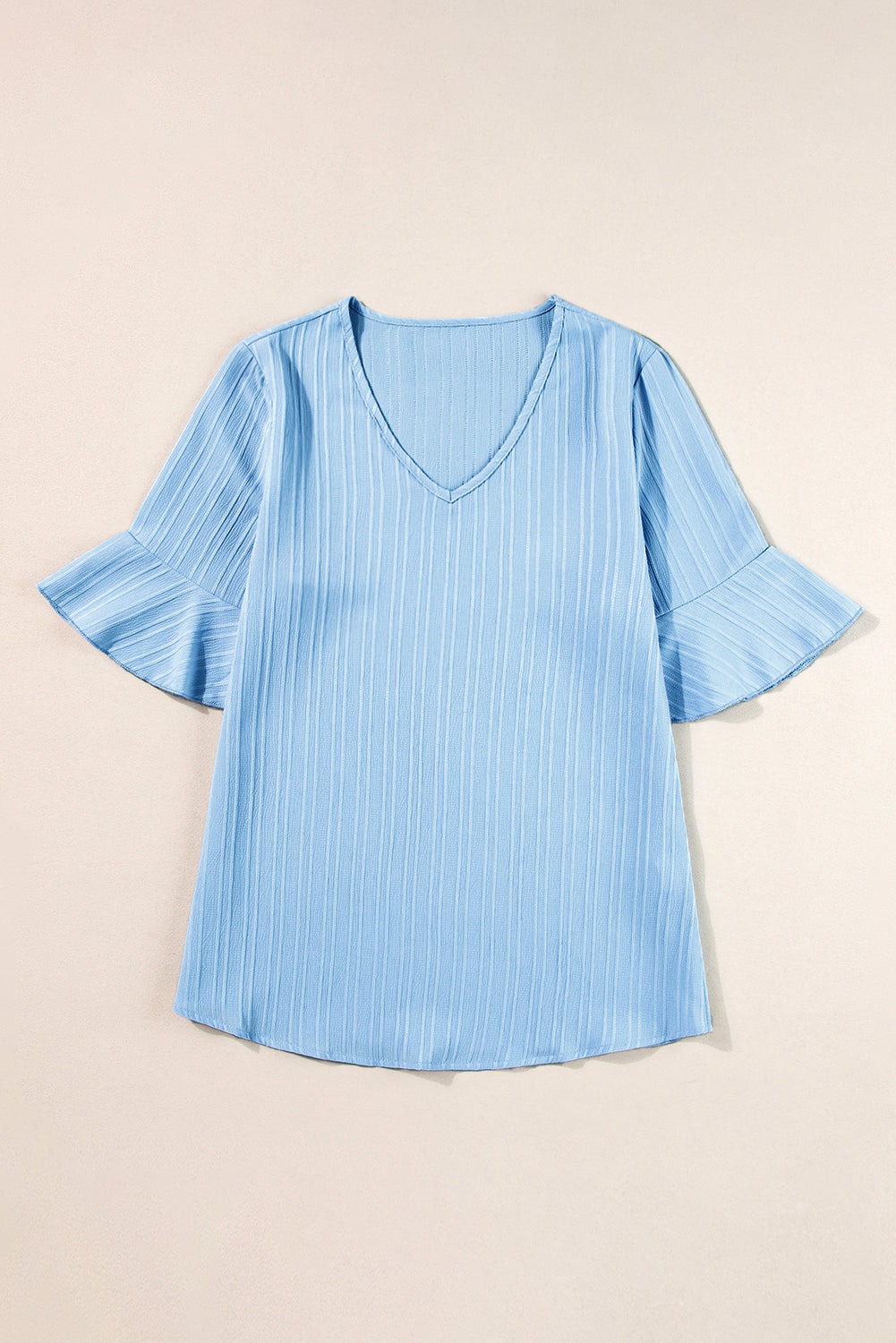 Top for Women Ruffle-Trimmed V Neck Textured