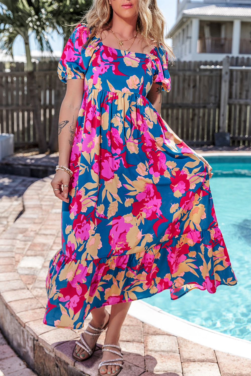 Women's Dresses with Square Neck Bubble Sleeve