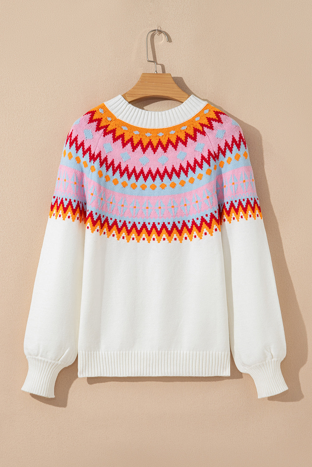 Colorblock Ethnic Geometric Print Drop-Shoulder Knit Top