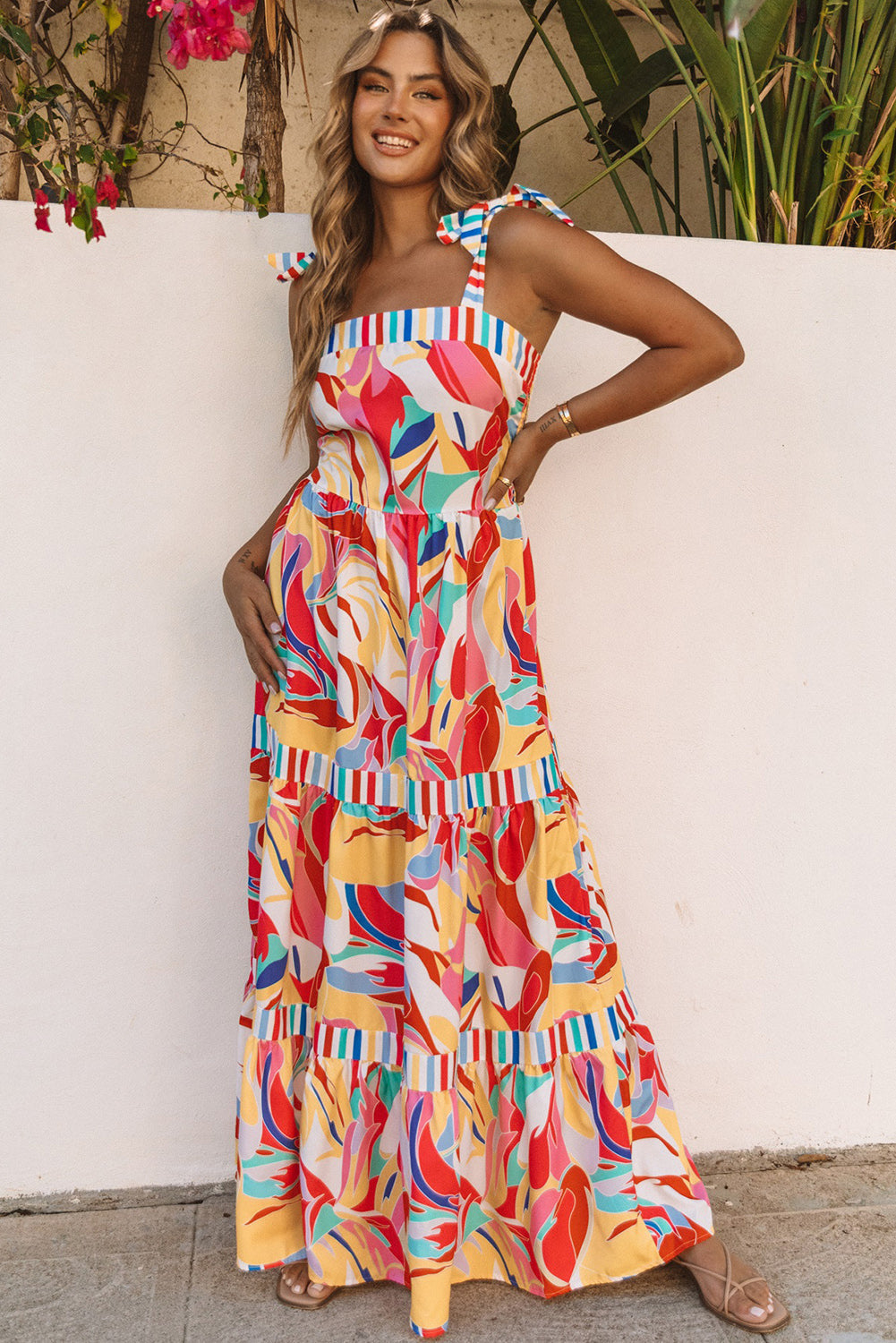 Women's Sundress Featuring Trim Maxi Abstract Striped