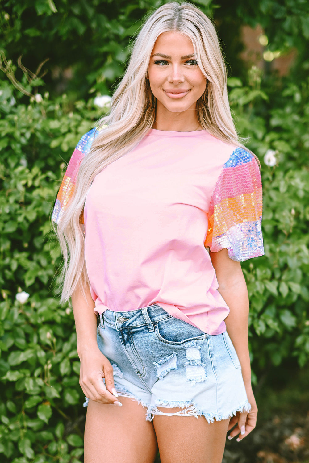 Women's Top with Balloon Sleeve Sequin Striped