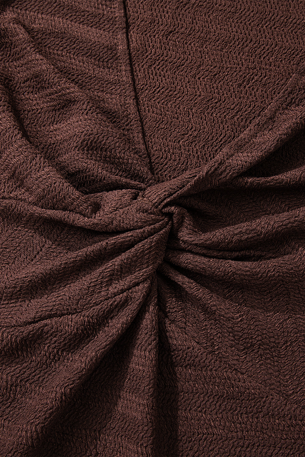 Coffee Front Textured Twist V-Neck Long-Sleeved Slim Solid Top
