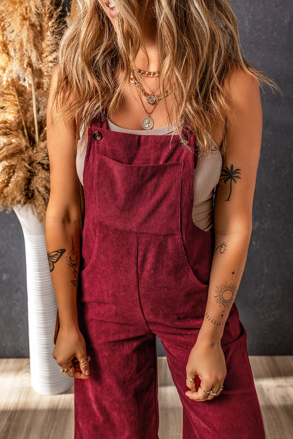 Women's Overalls Featuring Bib Cord Wide-Leg