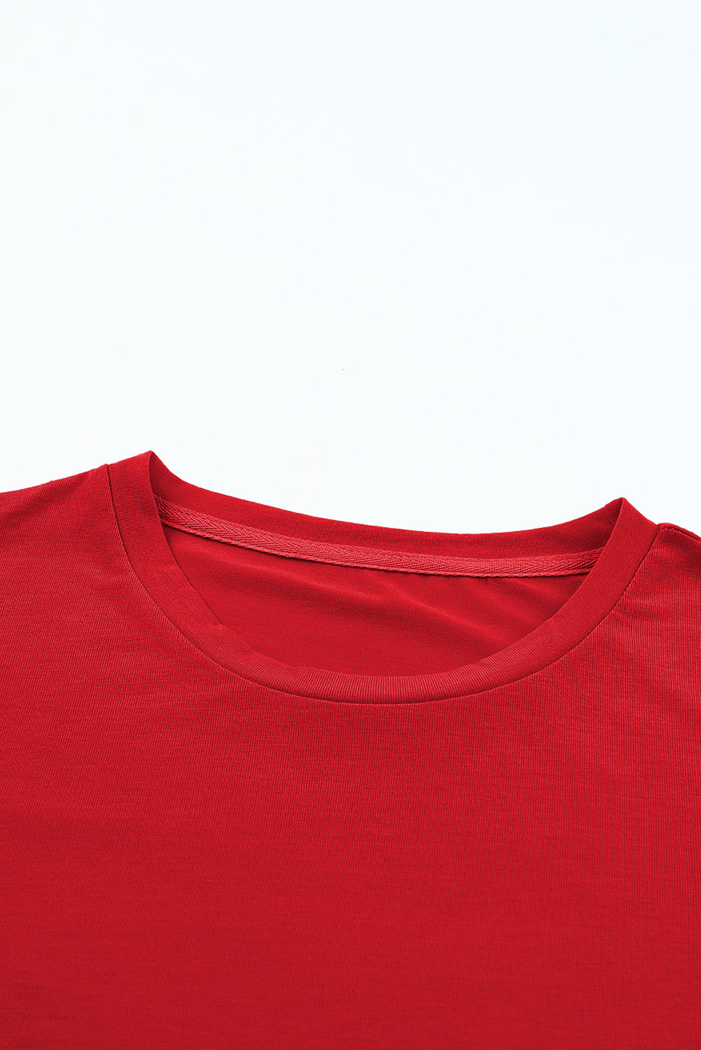Women's Tee with Red Everyday Plain Crew Neck