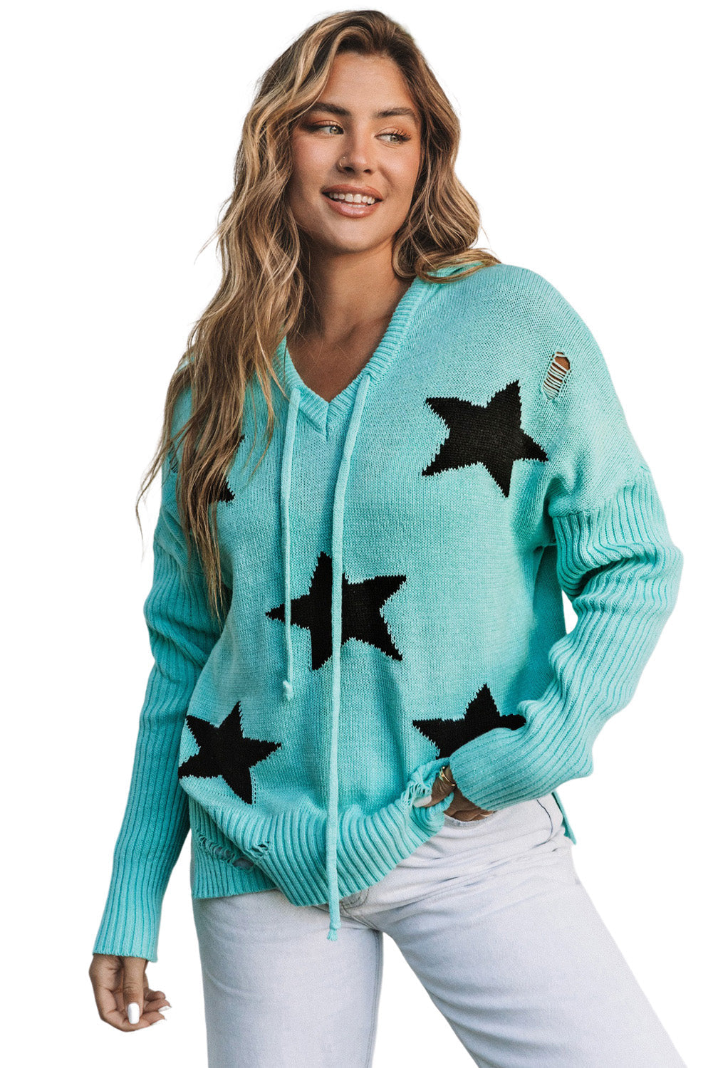Women's Hooded Sweater with Star Pattern