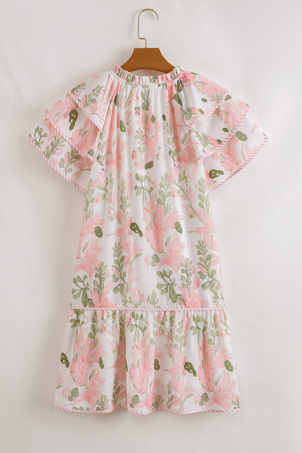 Floral Contrast Edge Layered Short Sleeve Mini Dress