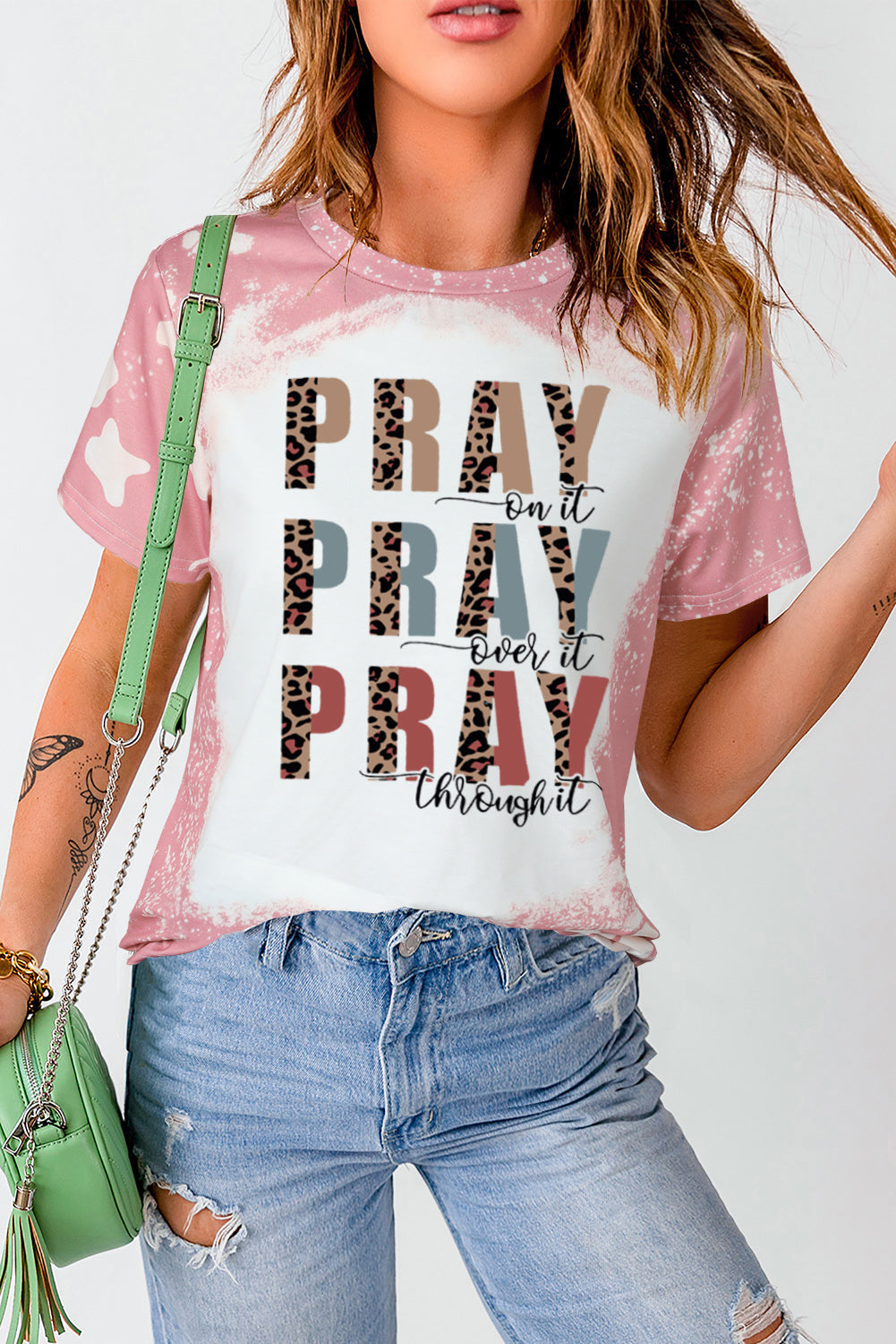 Women's Tee Featuring Tie Dye PRAY Graphic-Print