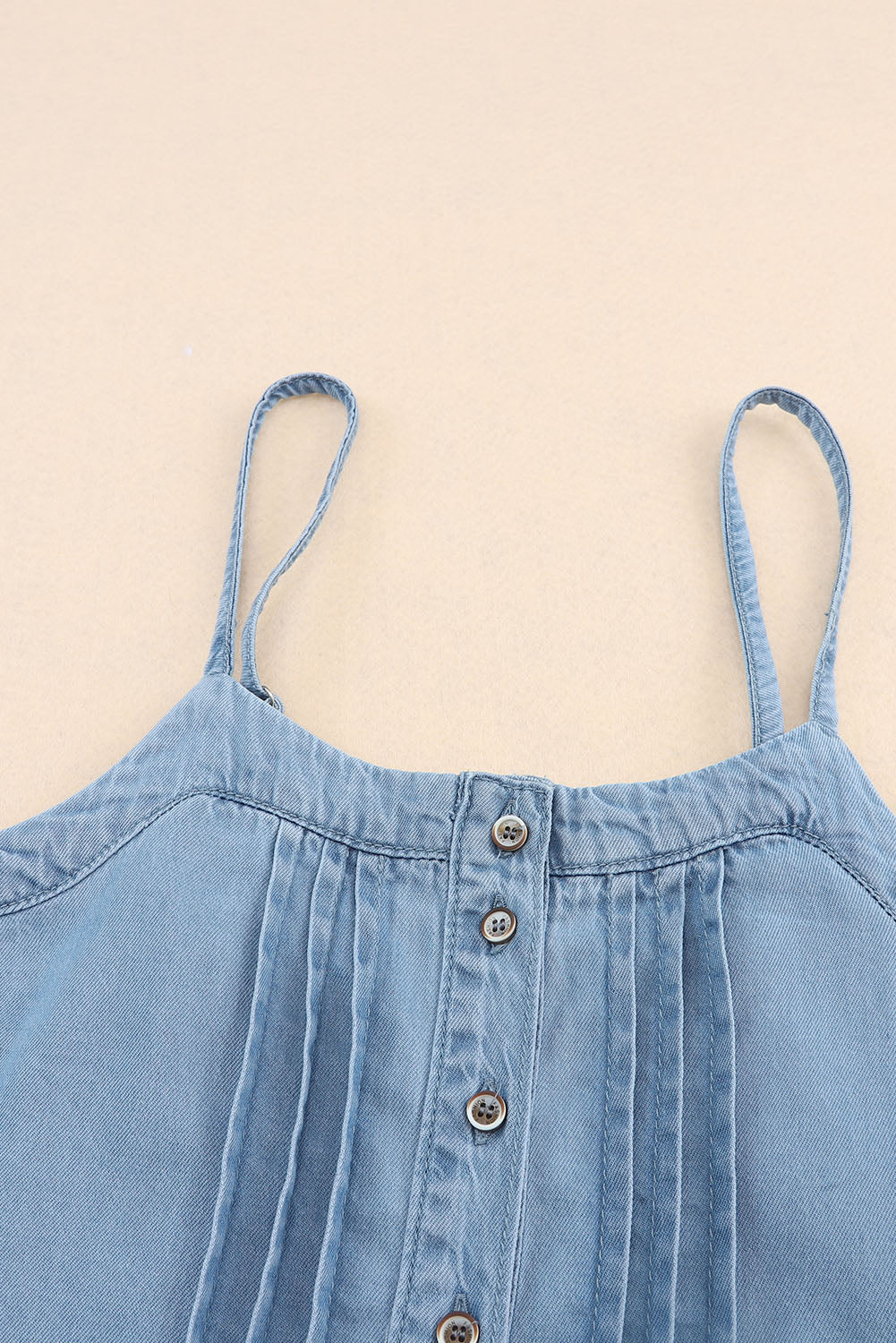 Women's Tank Top Featuring Buttons Denim Pleat-Detail